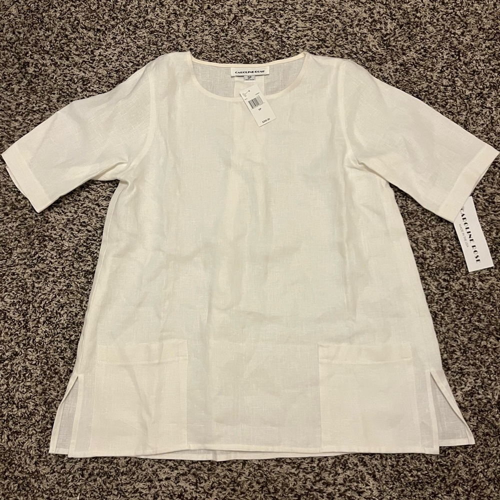 NWT Caroline Rose 100% Linen Blouse with Pockets